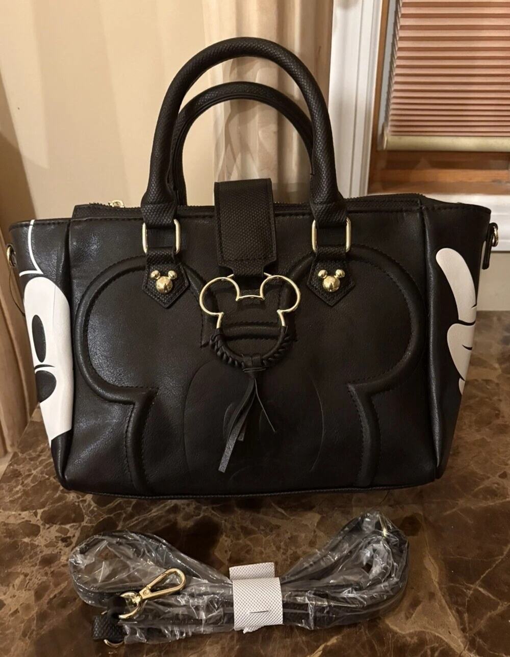 Black Disney Mickey Mouse Purse Handbag With Goldtone Hardware NEW